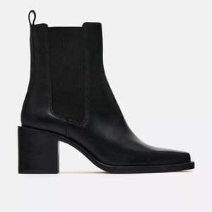 Zara Black Leather Ankle Boots